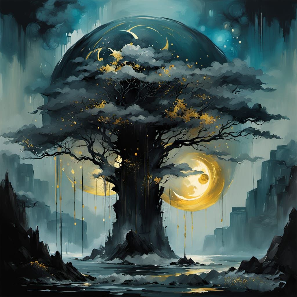 Golden Beach Eclipse Moon and Glowing Flora