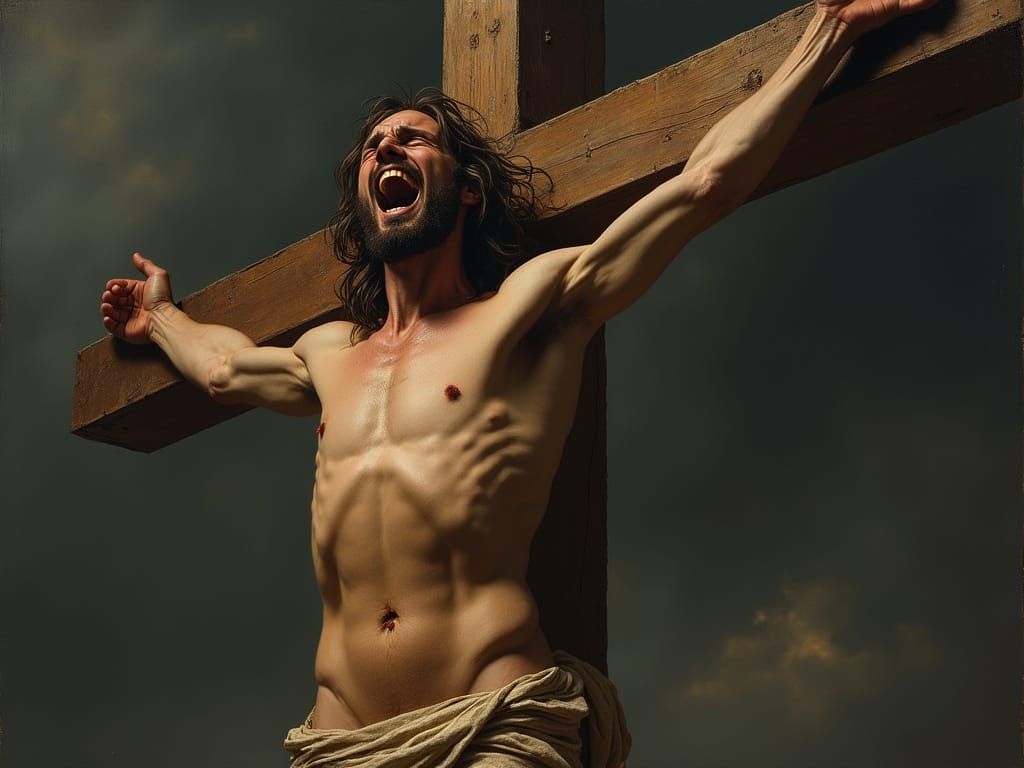 Hyper-Realistic Portrait of Christ in Agony on the Cross