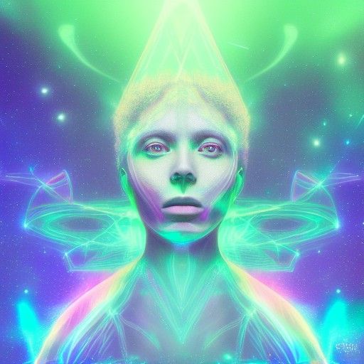 Cosmic Starseed Holographic Illustration in Mixed Media