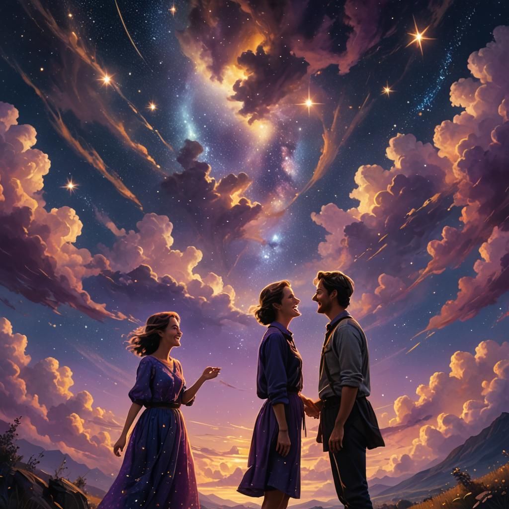 Dreamlike Starry Sky Matte Painting of a Couple
