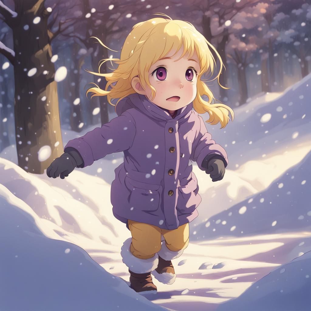 Girl in Snowy Wonderland in Vibrant Anime Style