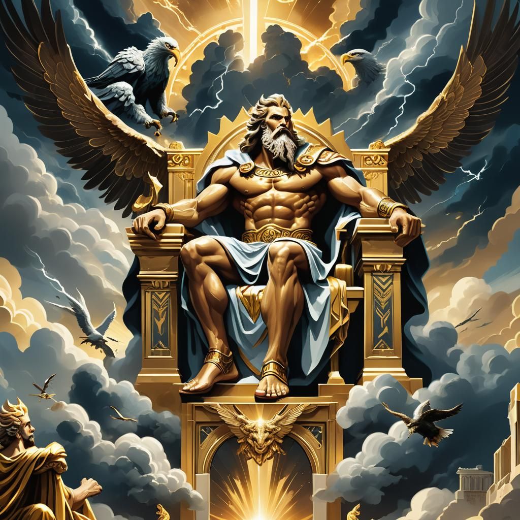 Zeus on Olympus in Baroque Art Deco Style