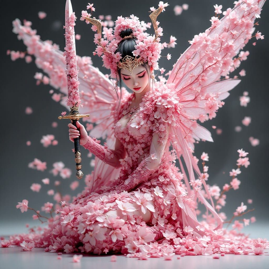 Sakura Fairy Demoness in Hyperdetailed Blossom Armor