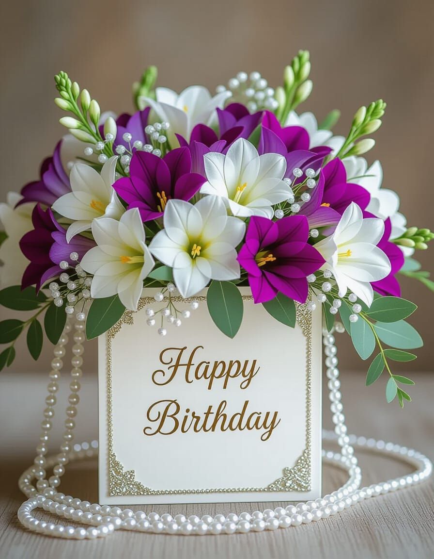 Elegant Birthday Card with Floral Bouquet