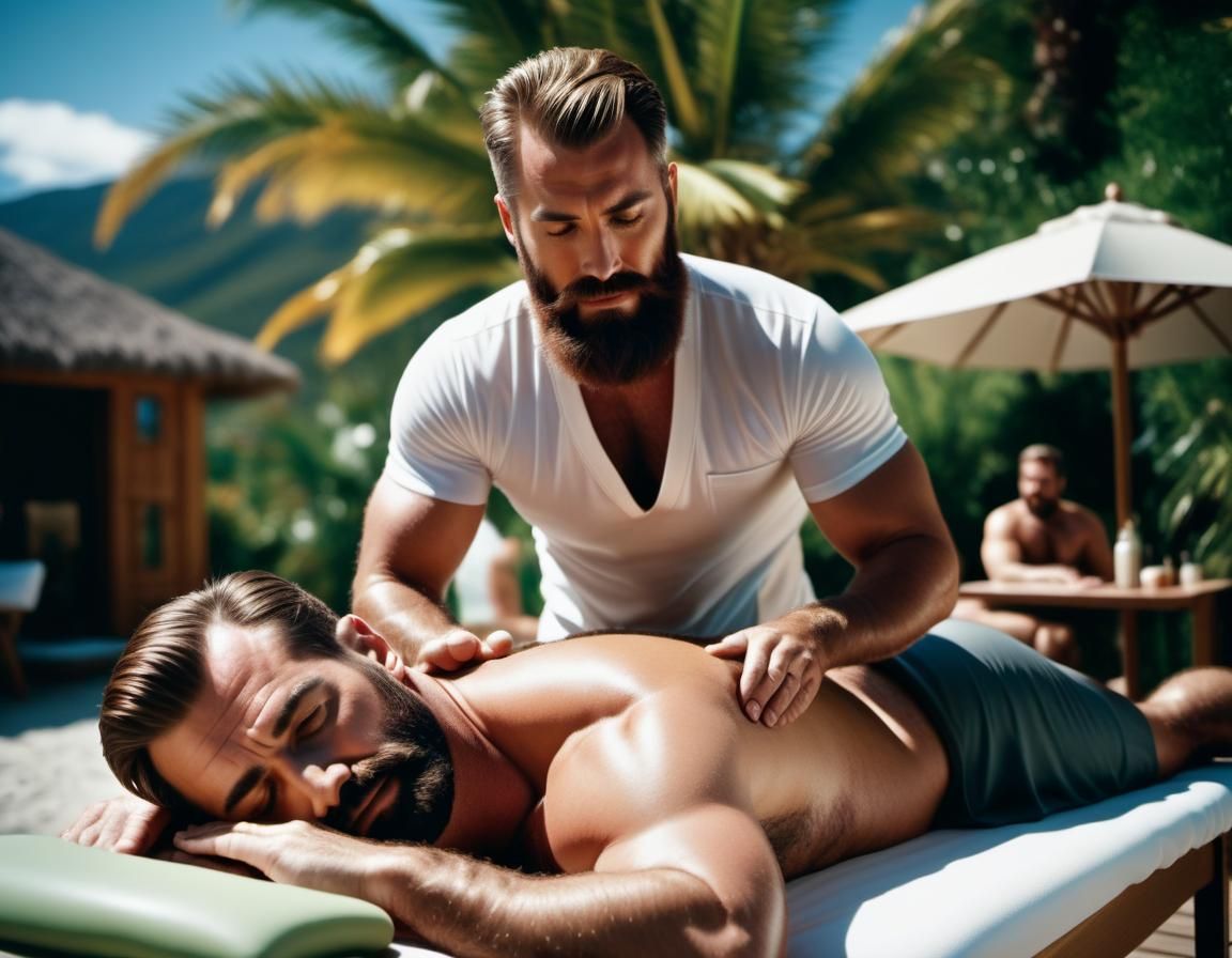 Rugged Man Receives Massage at Gay Resort