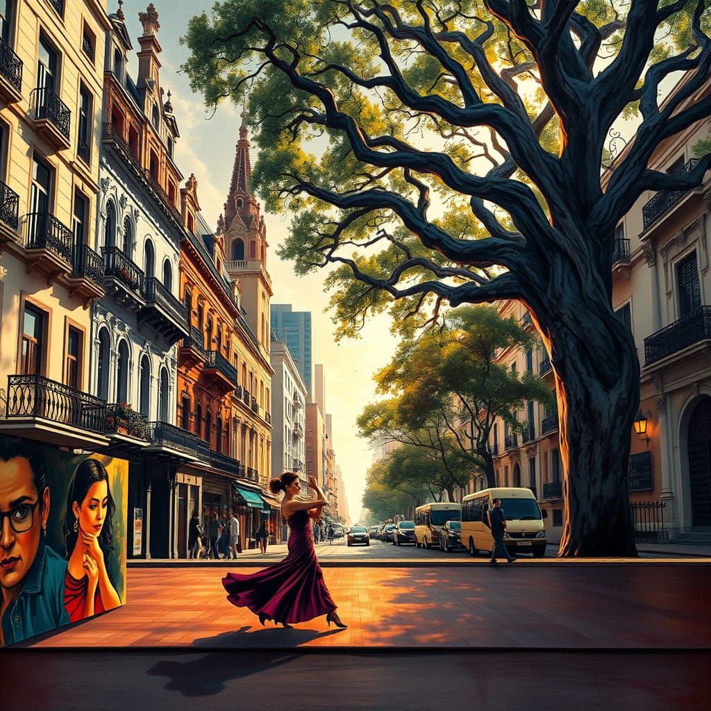 Elegant Cityscape with Tango Inspiration