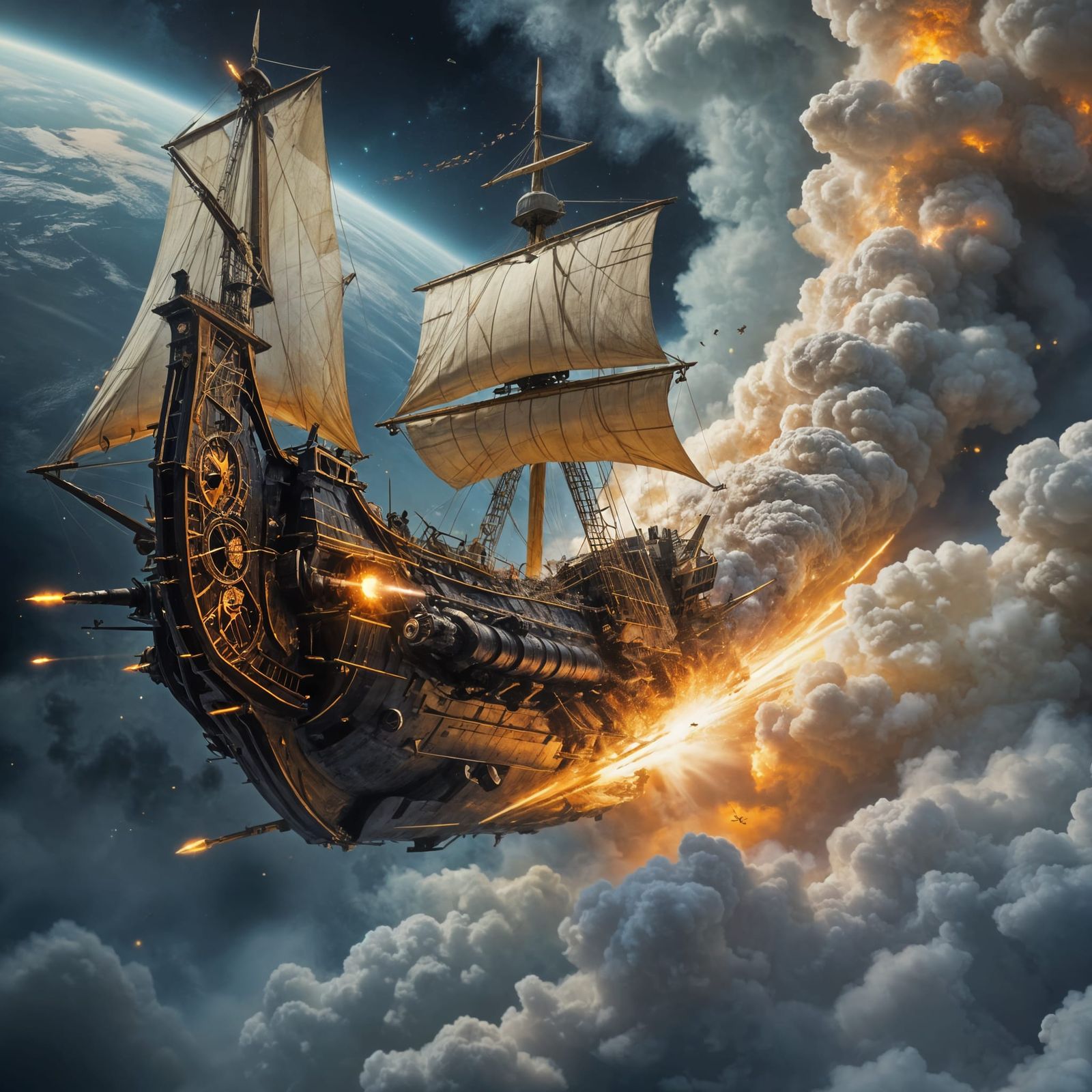 Spanish Galleon Rocket Soaring Through Space