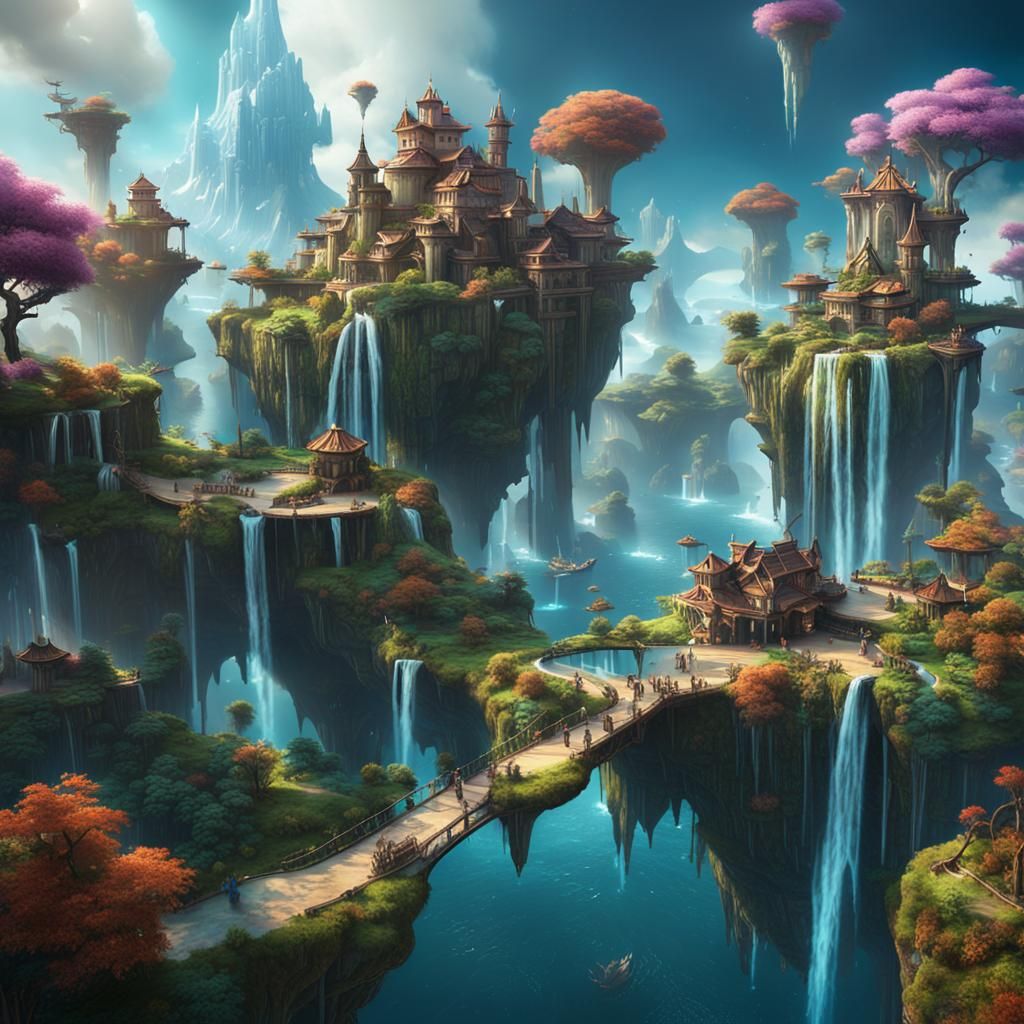 Surreal Dreamscape with Floating Islands, Fantasy Art