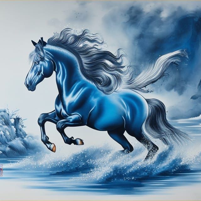 Majestic Stallion in Chinese Ink Wash Painting