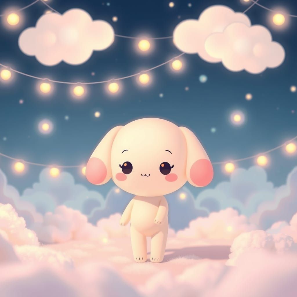 Pastel Kawaii Character in Dreamy Nightscape
