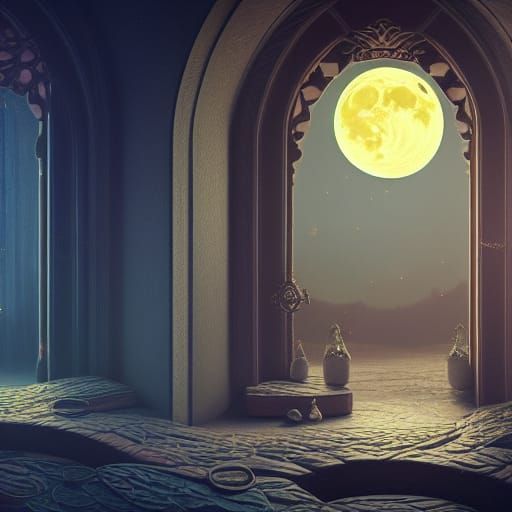 Moon Reflection in Window: Detailed Matte Painting
