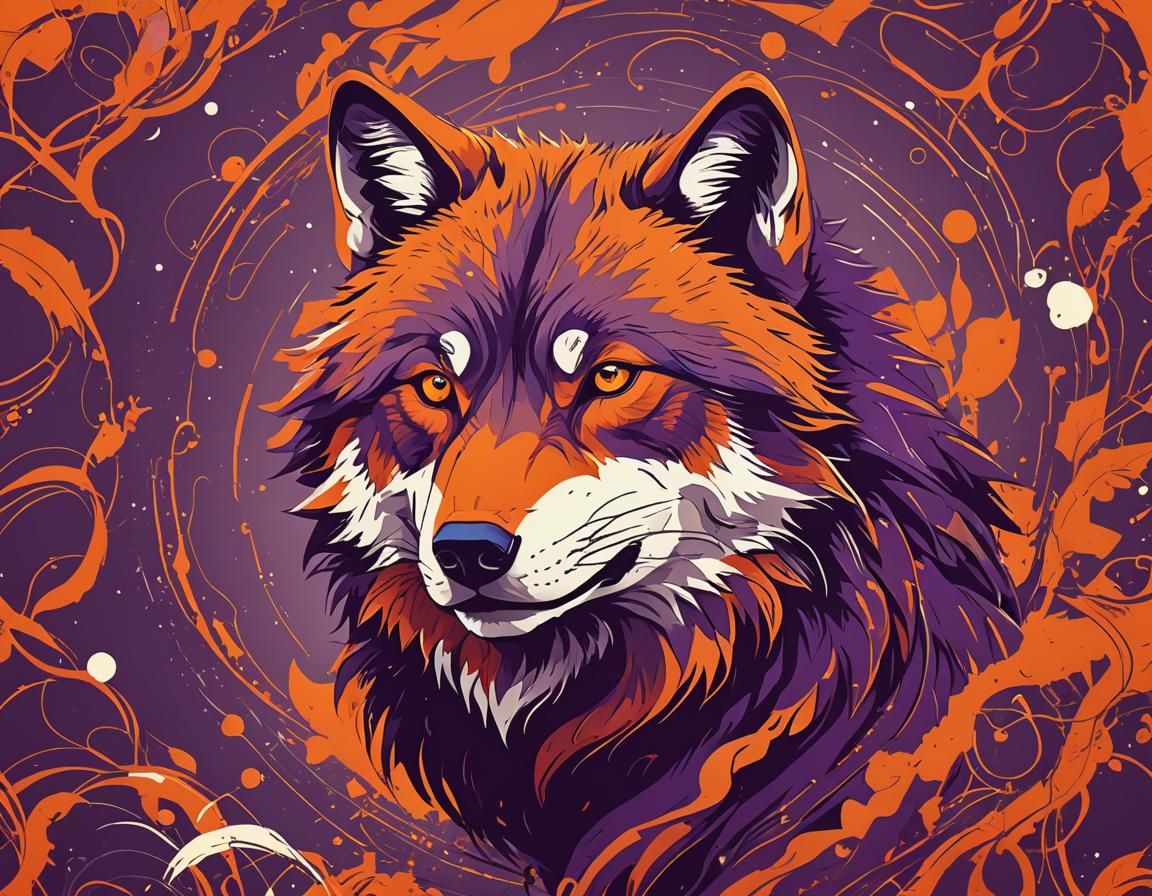 Lonely Wolf Vector Art in Orange and Purple