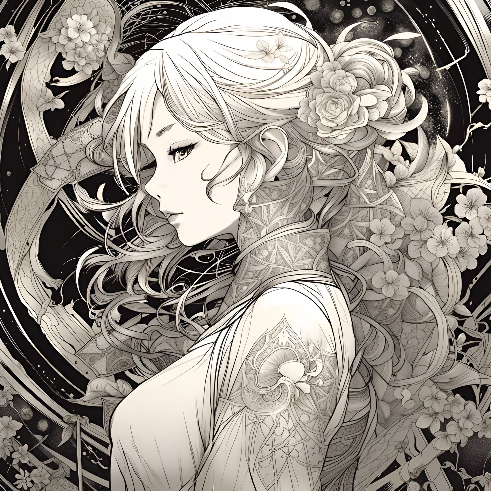 Monochrome Manga Girl in Key Visual Style