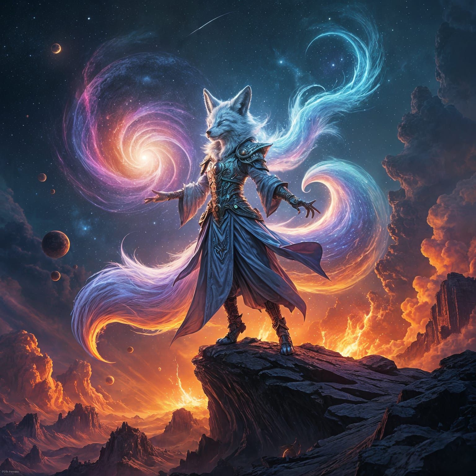 Werefox God of Chaos Creating Universe in Action Painting St...