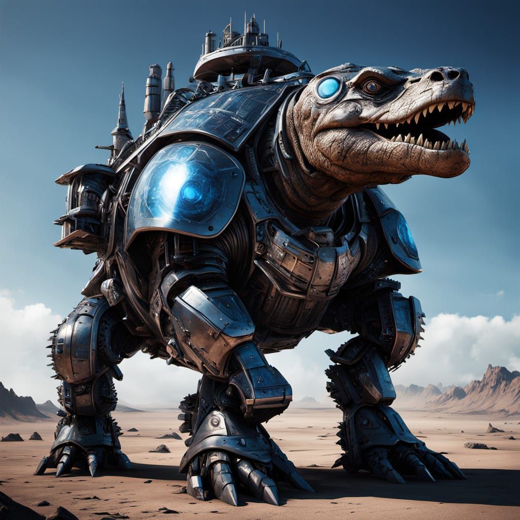 Cybernetic Turtle Beast in Post-Apocalyptic Wasteland