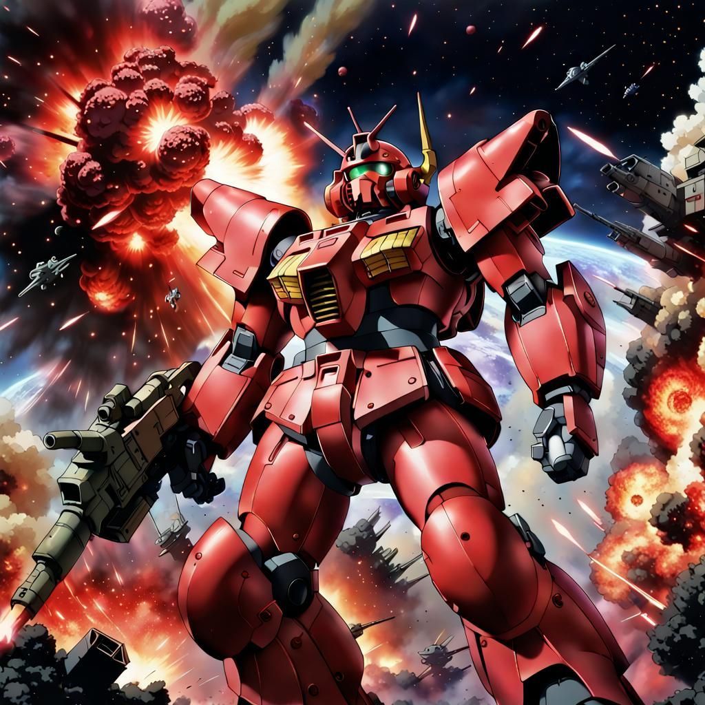 Red Zaku in Space Battle