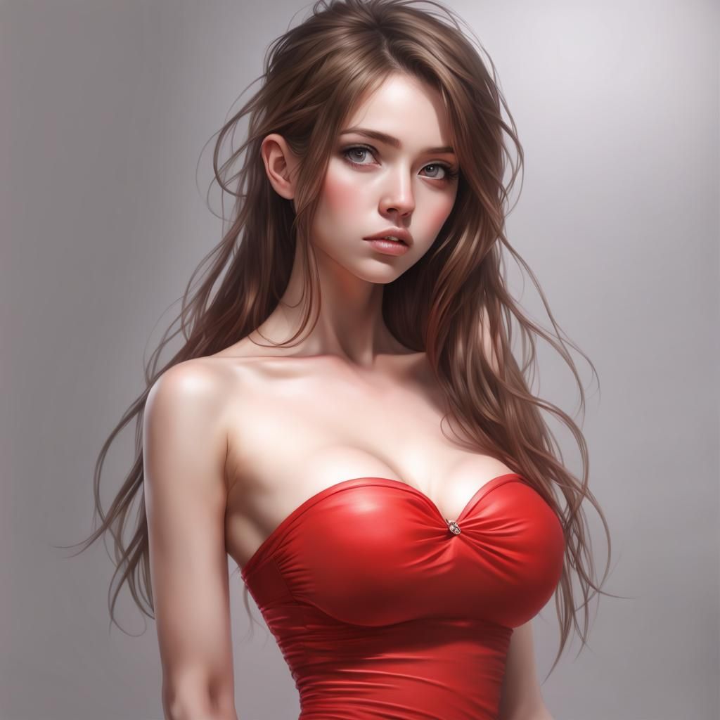 Hyperrealistic Cute Girl in Red Bra