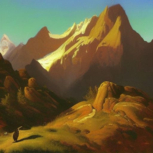 Hedgehog in Swiss Alps Oil Painting