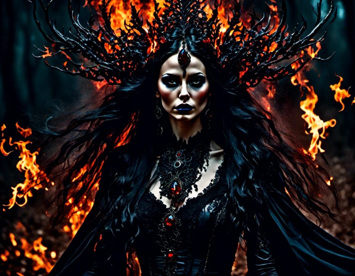 evil fire witch, engulfed in flames