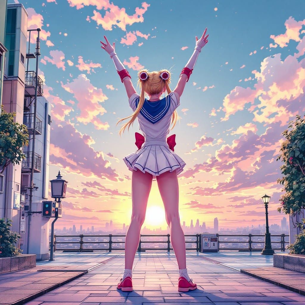 Sailor Moon in Dreamy Tokyo Cityscape