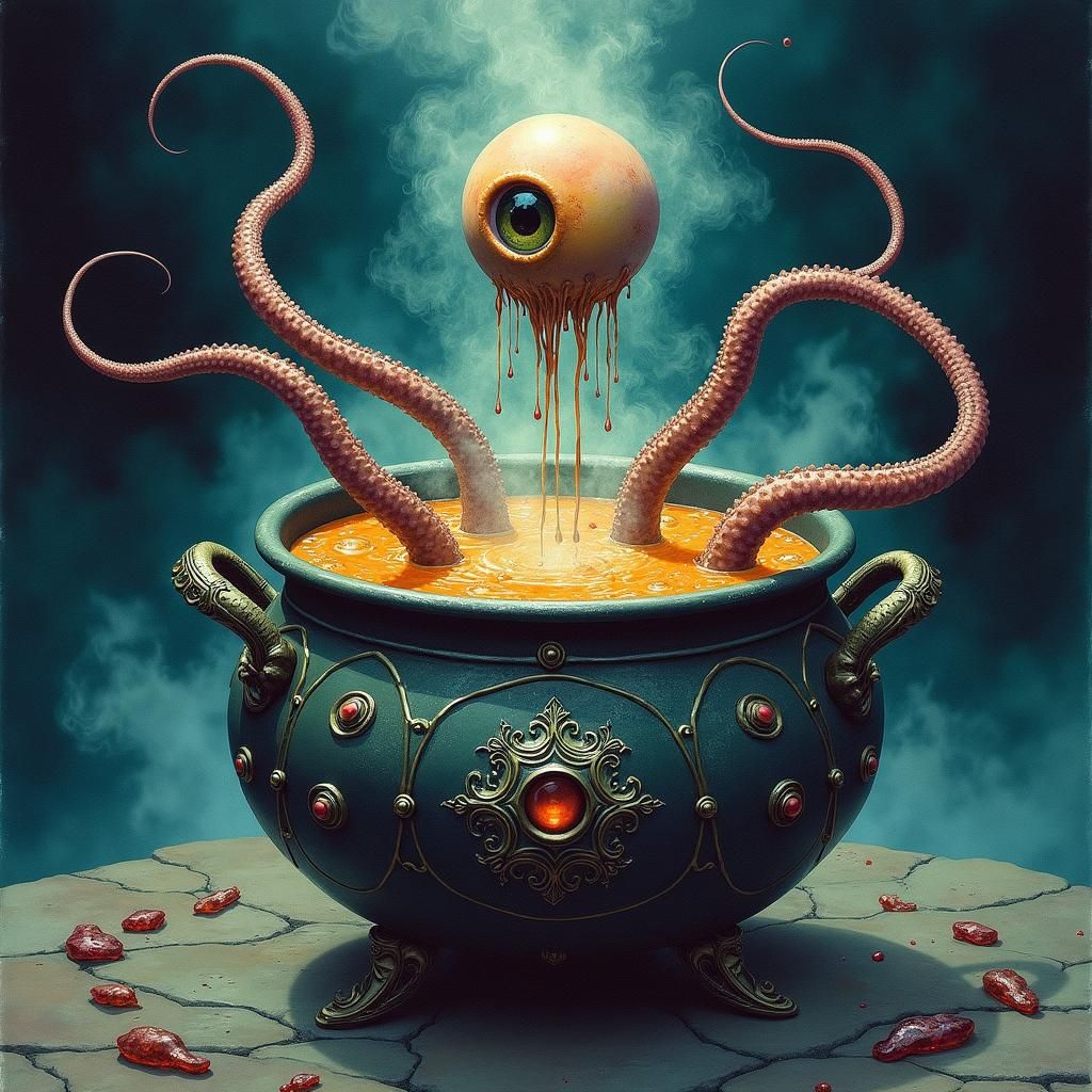 Eldritch Horror Stew in Ornate Cauldron