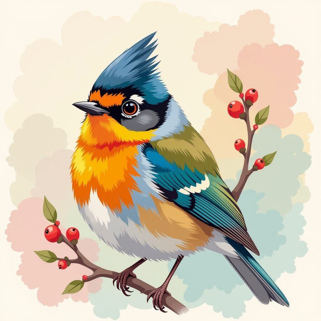 Anime Robin Bird with Watercolor Background