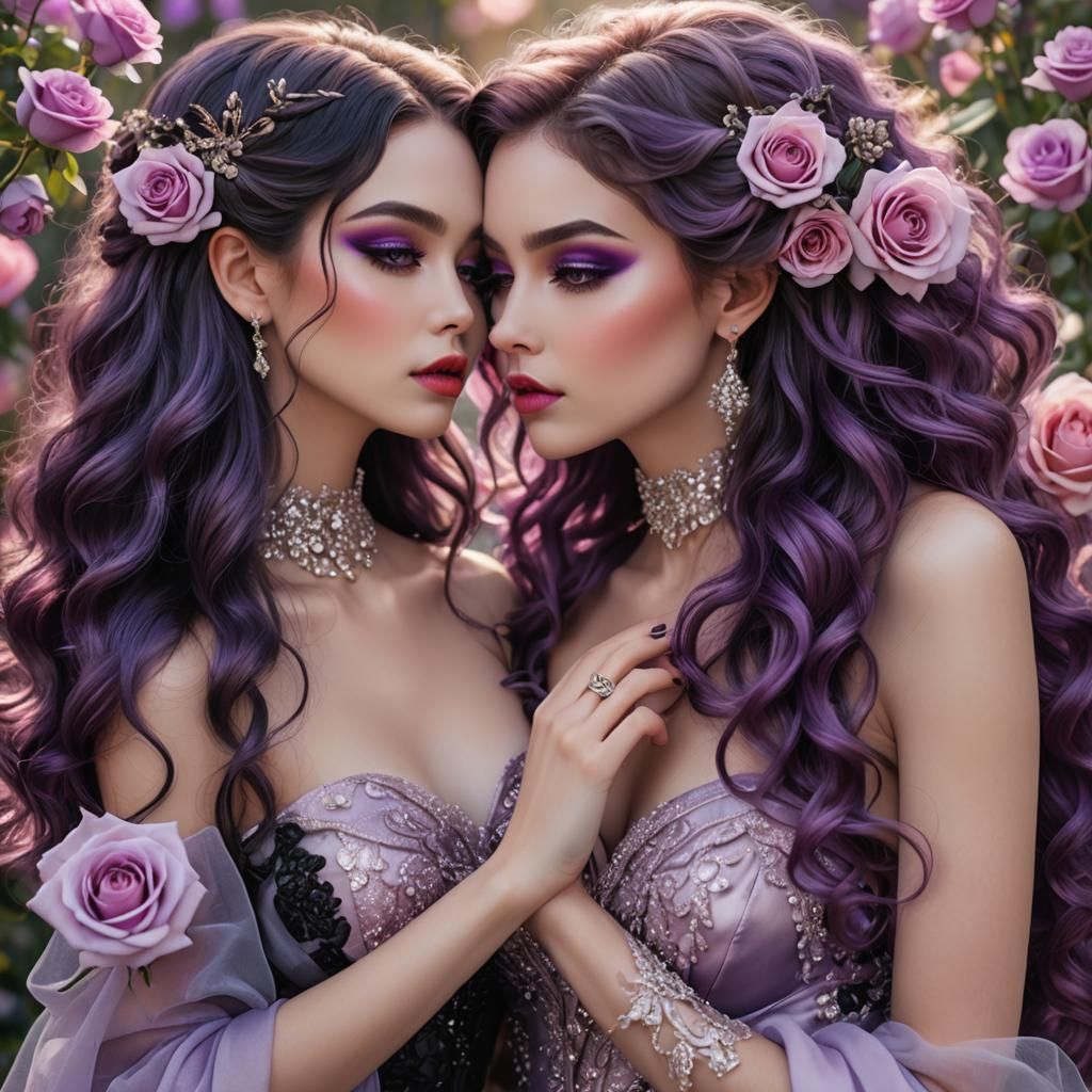 Two Women Sharing a Kiss in Digital Art