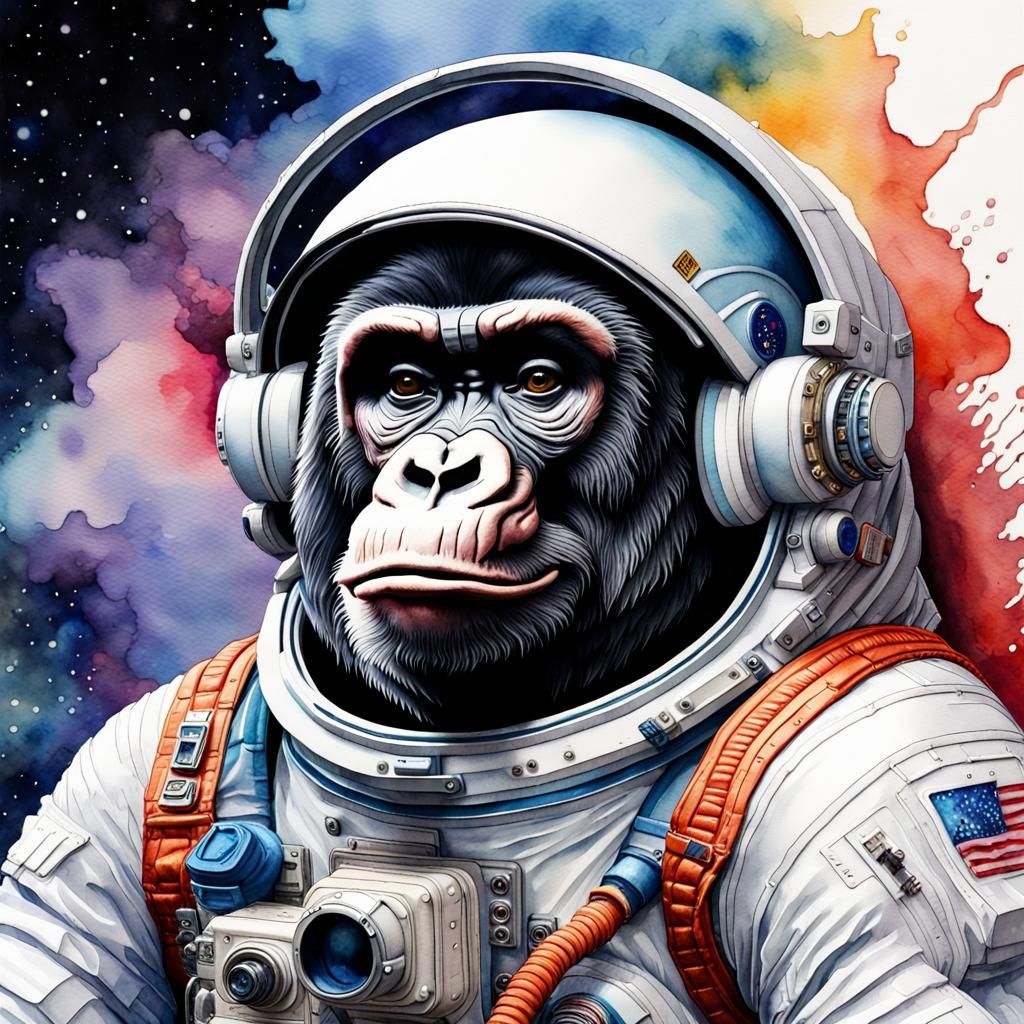 Astronaut Gorilla in Watercolor Style