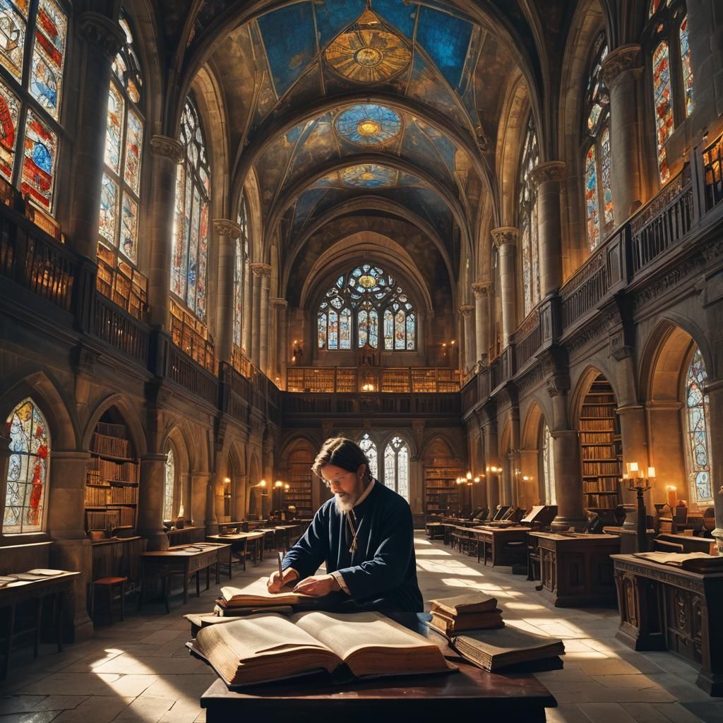 Monastery Scribe Illuminated by Ethereal Light