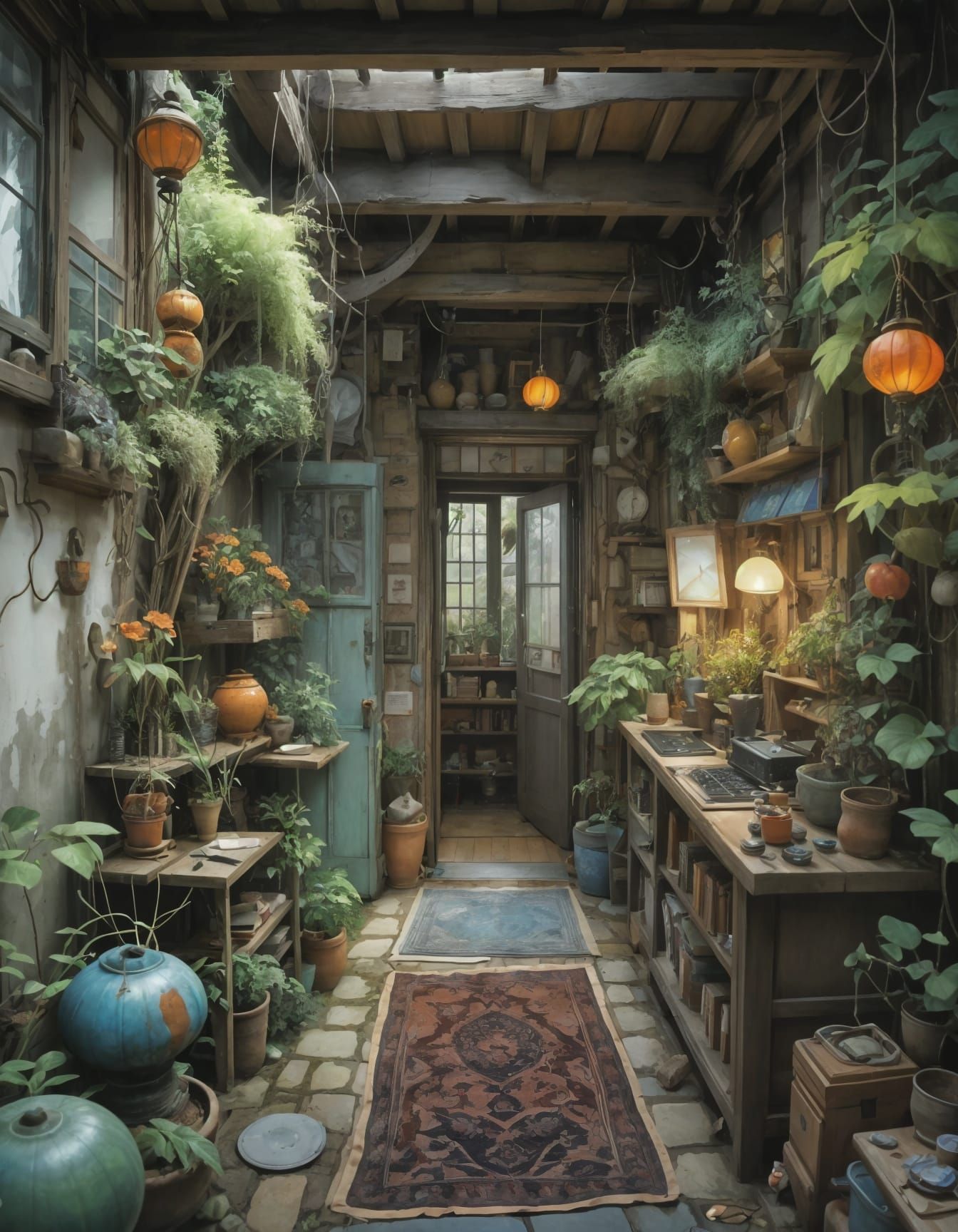 Surreal Secret Garden Entrance in Vibrant Triadic Colors