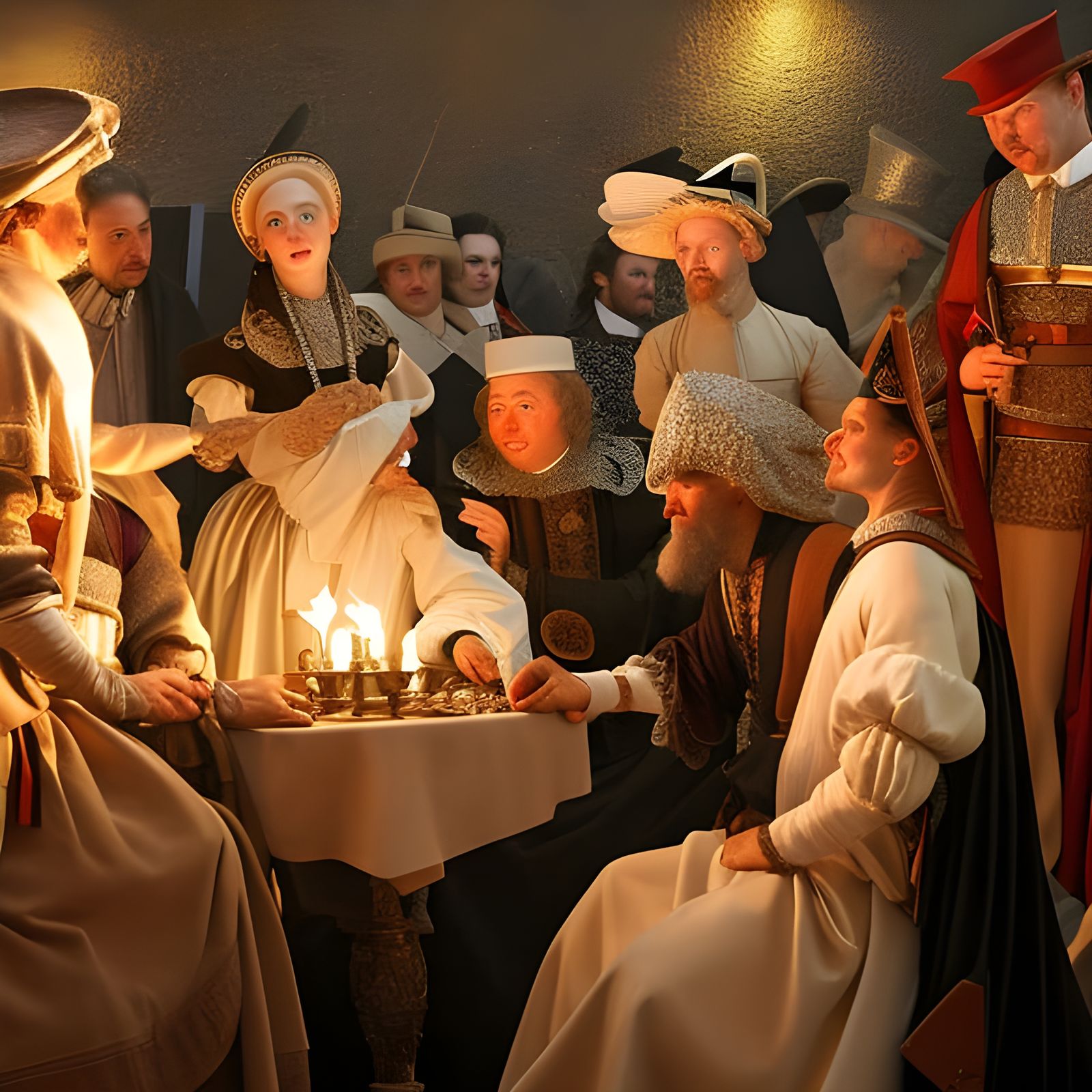 Elizabethan Theater Party After Romeo and Juliet, Oil Painti...