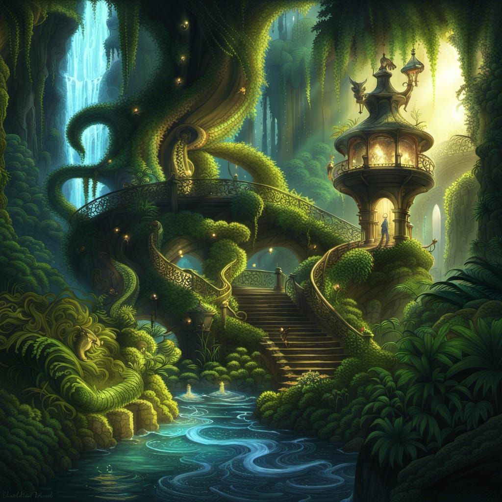 Enchanted Gnome Village with Fractal Details in Synthwave St...