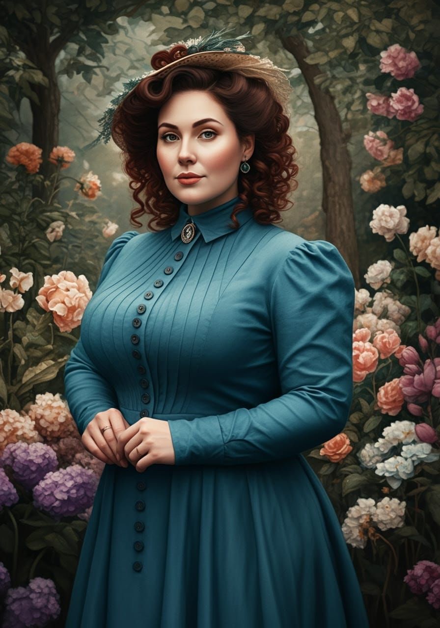 Elegant Victorian Lady in Botanic Garden