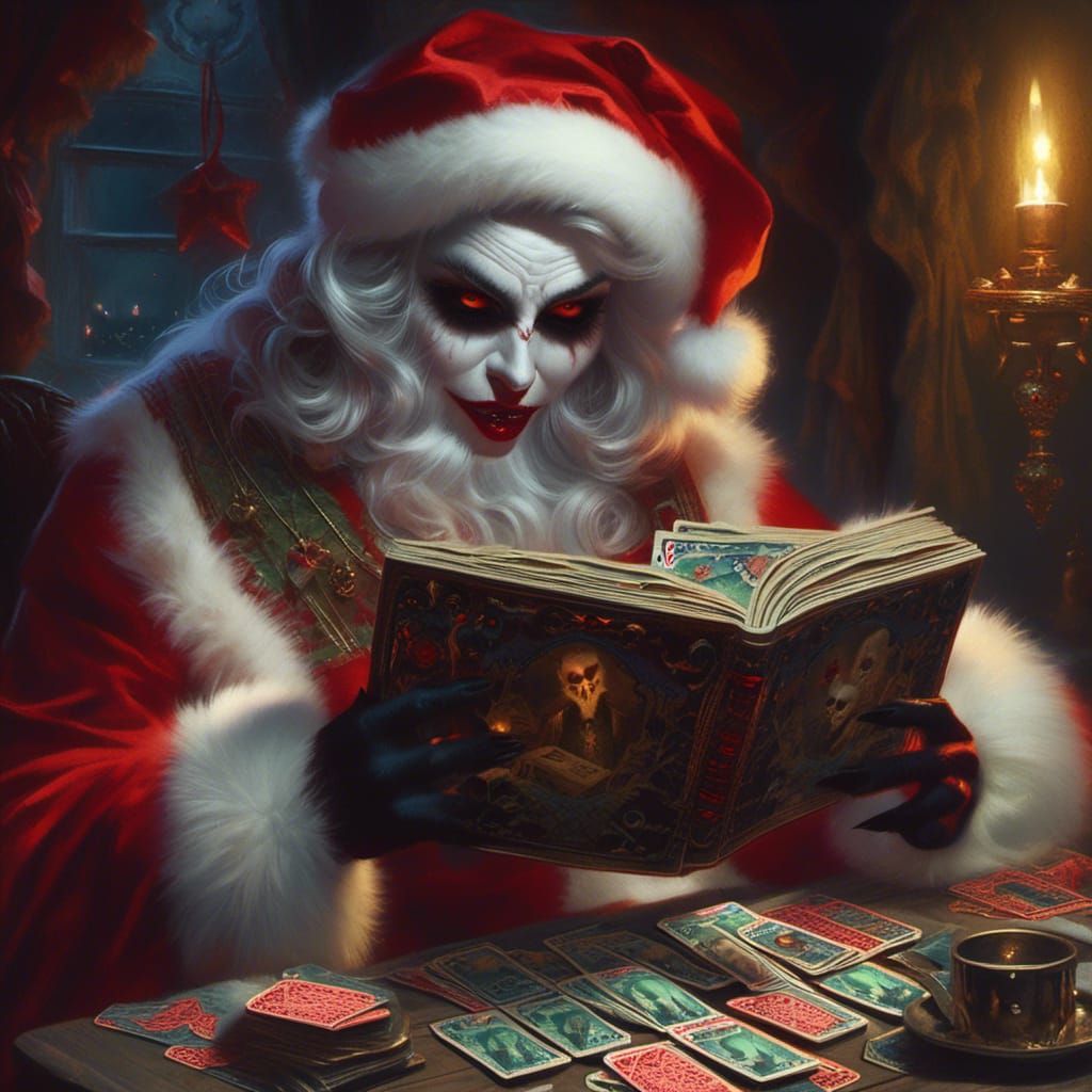 Creepy Mrs. Claus Reading Tarot Cards