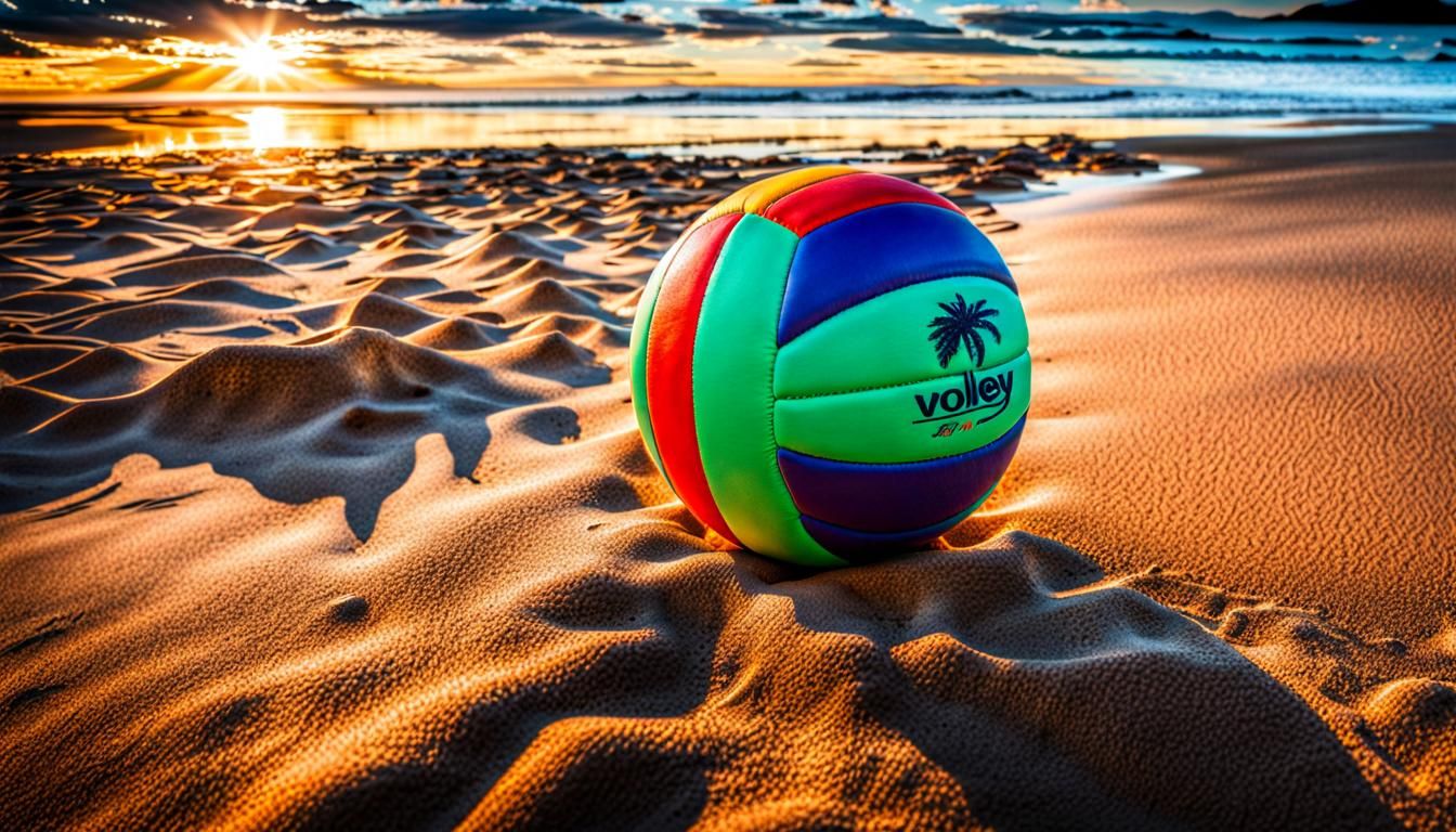 Vibrant Volleyball on Island Beach with Handprint