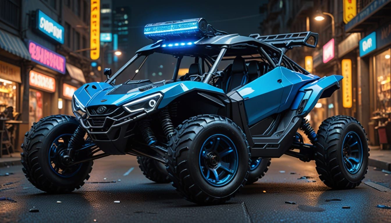 Sci-Fi Super Sport All-Terrain Cart with Neon Blue Lights