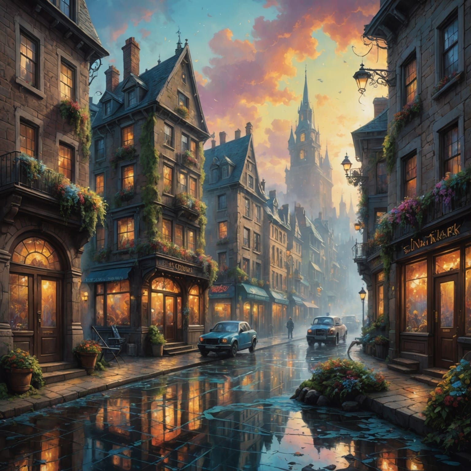 Ethereal Fantasy Landscape with Fantastic Beasts, Detailed M...