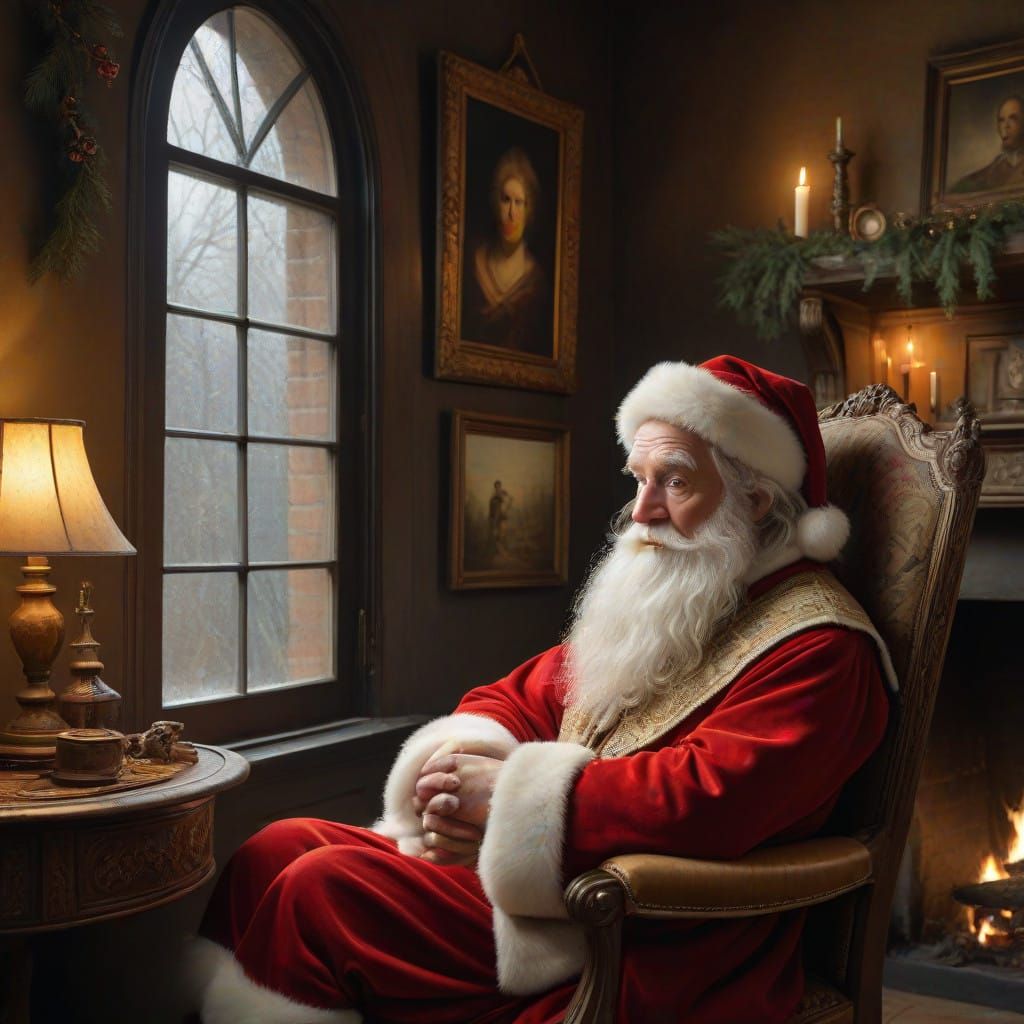 Serene Santa Claus in Cozy Winter Wonderland