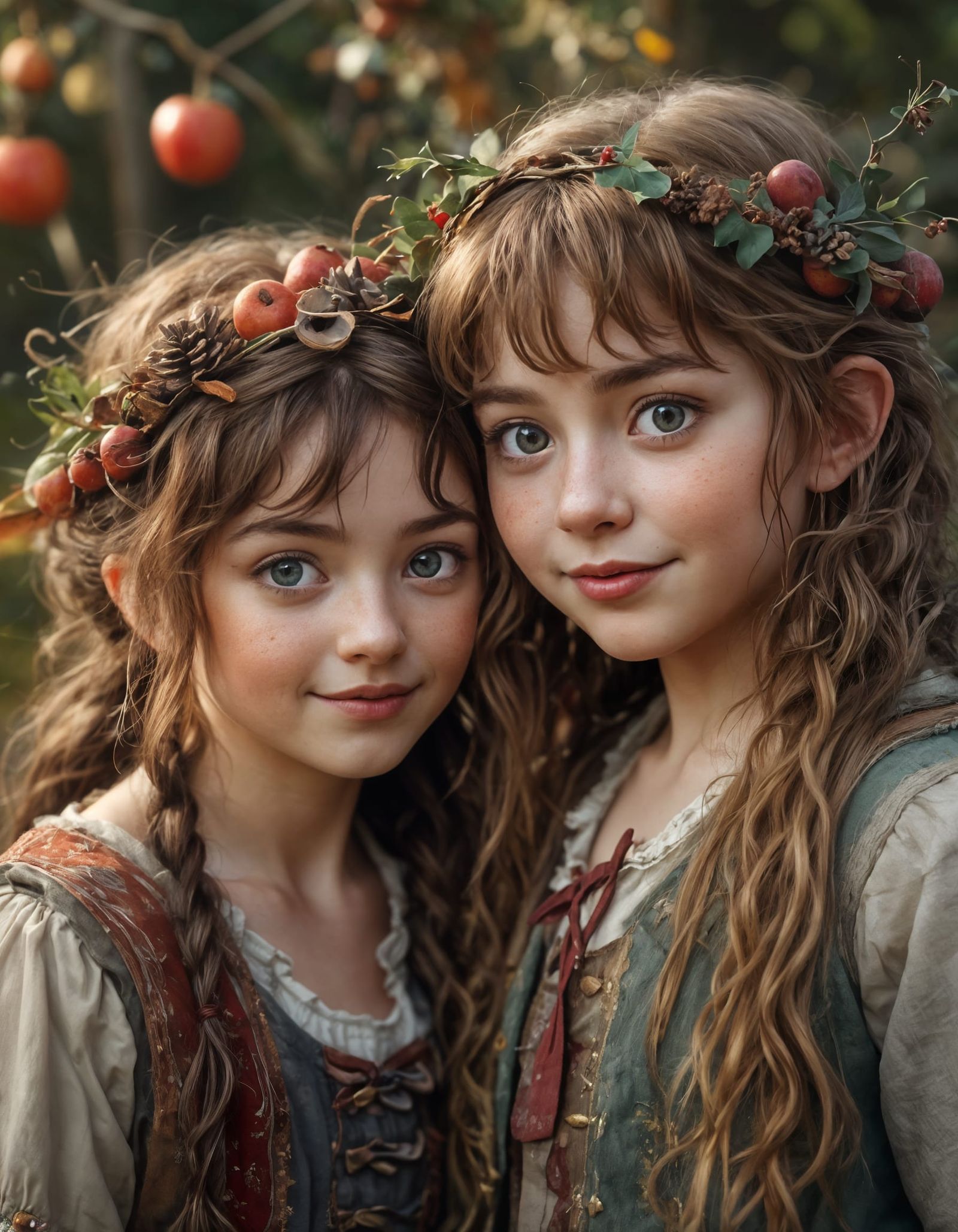Whimsical Hobbit Girls Portrait with Expressive Eyes