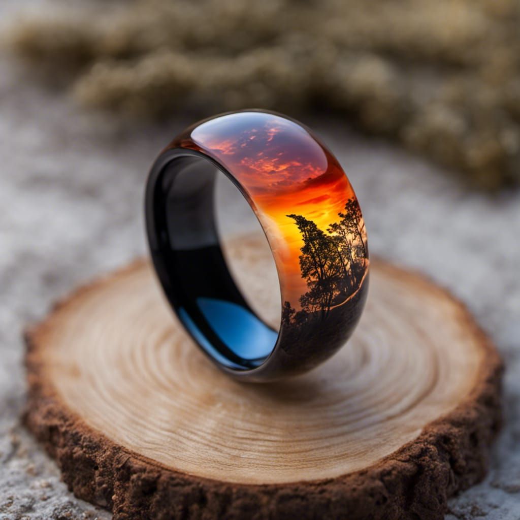Macro Resin Ring Sunset Landscape in Ornate Style