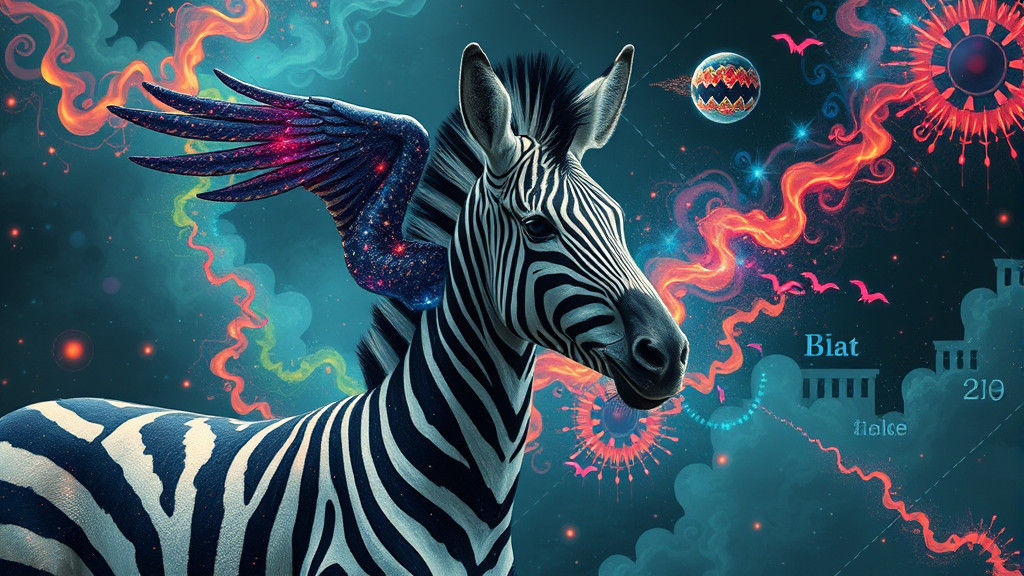 Dreamlike Zebra Bird in Maximalist Style
