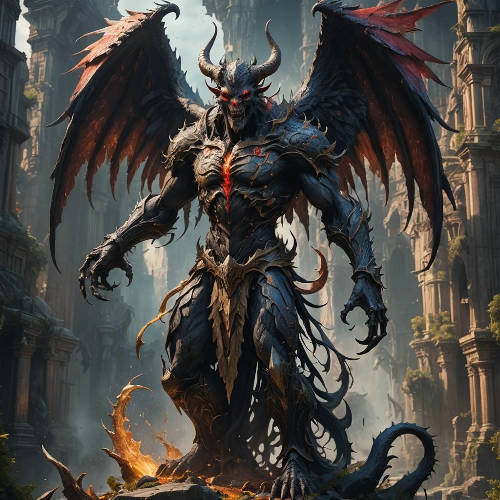 Half Angel Half Demon Creature in Detailed Matte Painting