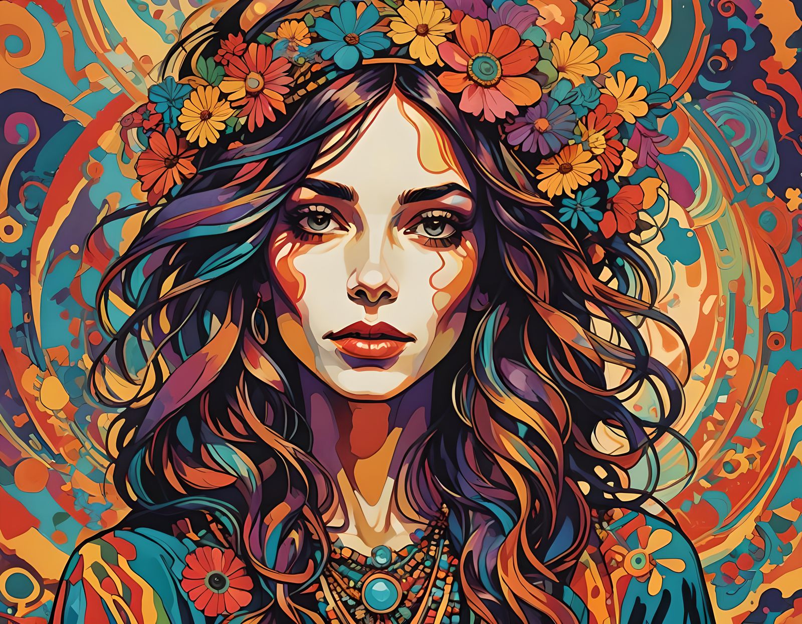 Psychedelic Silhouette of Woman in Leyendecker Style