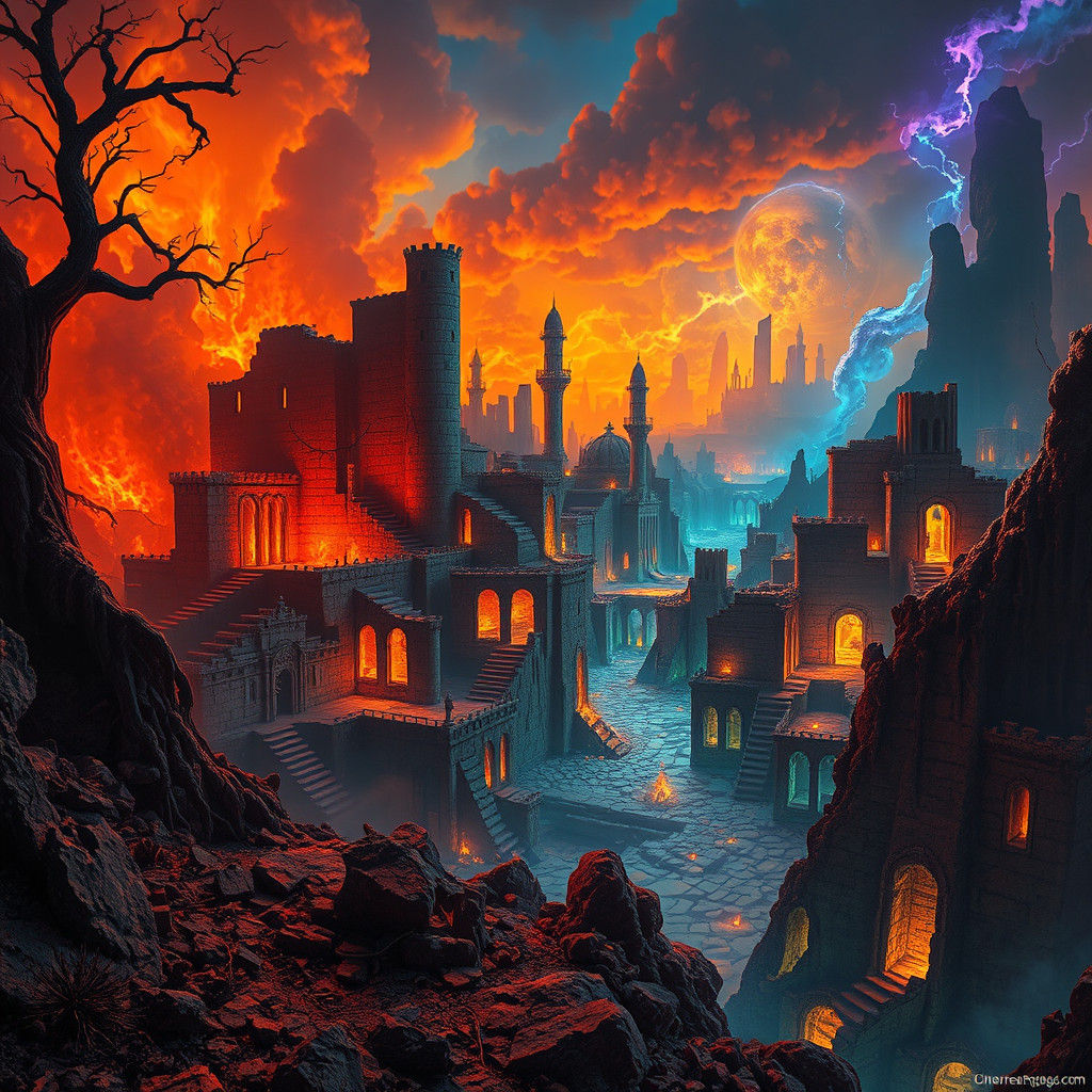 Apocalyptic Israel Cityscape in Hell, Matte Painting