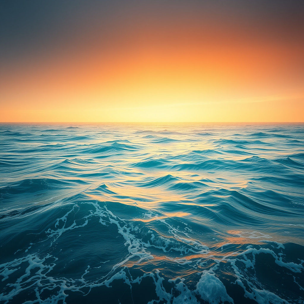 Turquoise Sea in Golden Light: Hyperrealistic Ocean View