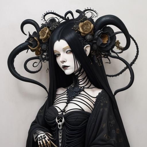 Dark Sinister Ghostly Woman in Mixed Media Painting