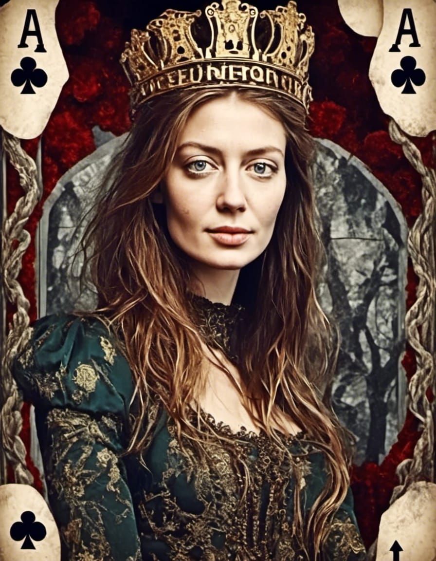 Queen of Clubs Brunette in Dark Fantasy Style