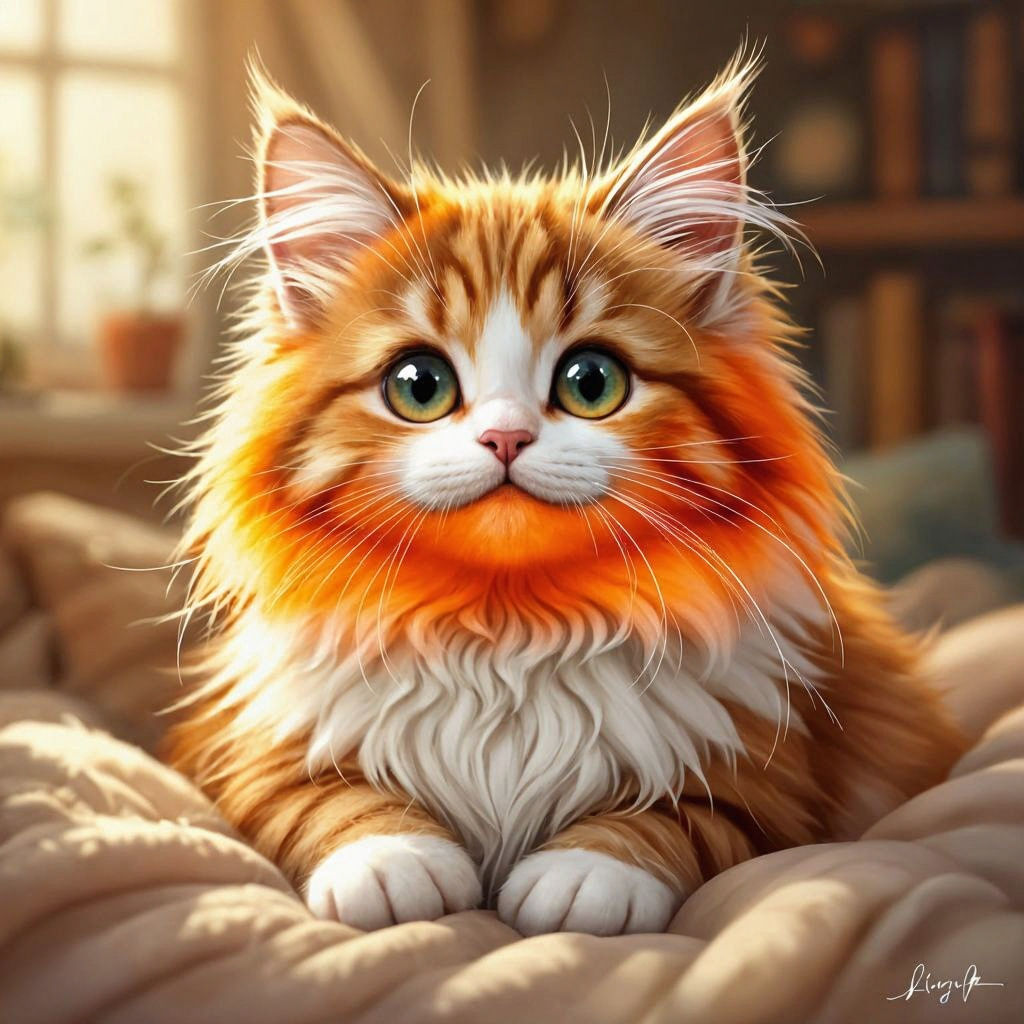 Soft Orange and White Long-Haired Friendly Cat