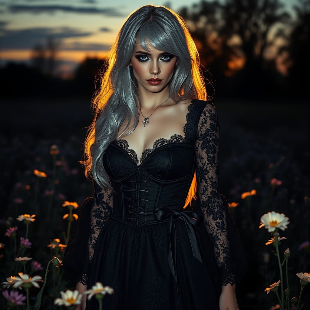 Ethereal Goth Woman in Art Nouveau Style