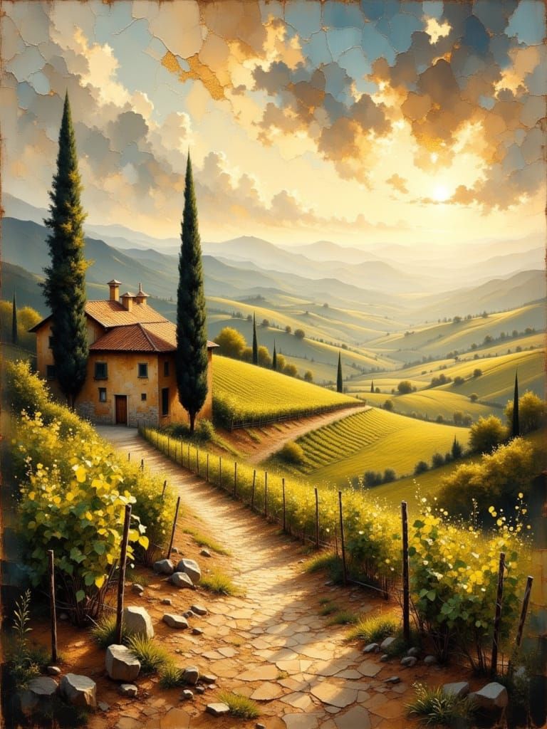 Tuscan Vineyard in Abstract Romantic Style
